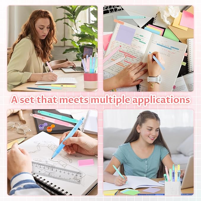 80Pcs Aesthetic School Supplies with Cute Pencil Case, 12 Pastel Highlighters, 4 Multicolor Ballpoint Pens, 6 Gel Pens with Refills, 10 Mechanical Pencils with Leads for Student Stationery Set(Pink)