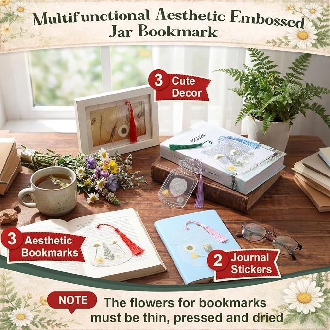 Tallew 81 Pcs DIY Dried Flower Bookmark Making Kit Include 40 Clear Transparent Bookmarks, 40 Colorful Tassels and Puncher, Handmade Craft Supplies for Women Girls Readers(Retro Style)