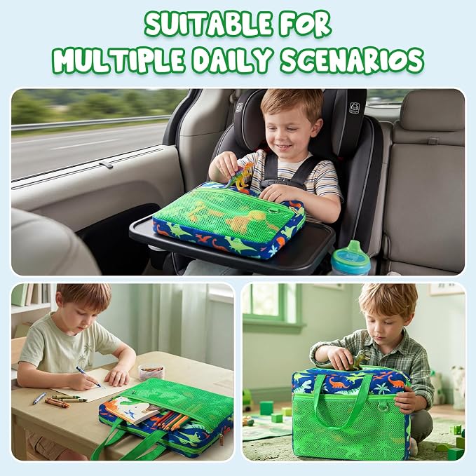 WAWSAM Dinosaur Kids Mesh Zipper Pouch, File Organizer Folders with Pocket | 13.78" x 11.42" Waterproof File Folder for Boys with Handle, Document Organizer for School, Books, Travel, Home Storage