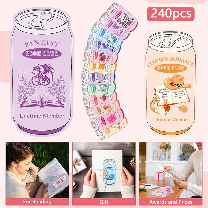 240 Pcs Drinks Soda Book Club Bookmarks Bulk Funny Magic Themed Bookmarks Funny Funny Soda Shaped Bookmark Dark Romance Reading Bookmark Reading Gift for Books Lover Women Men Library Reading Reward