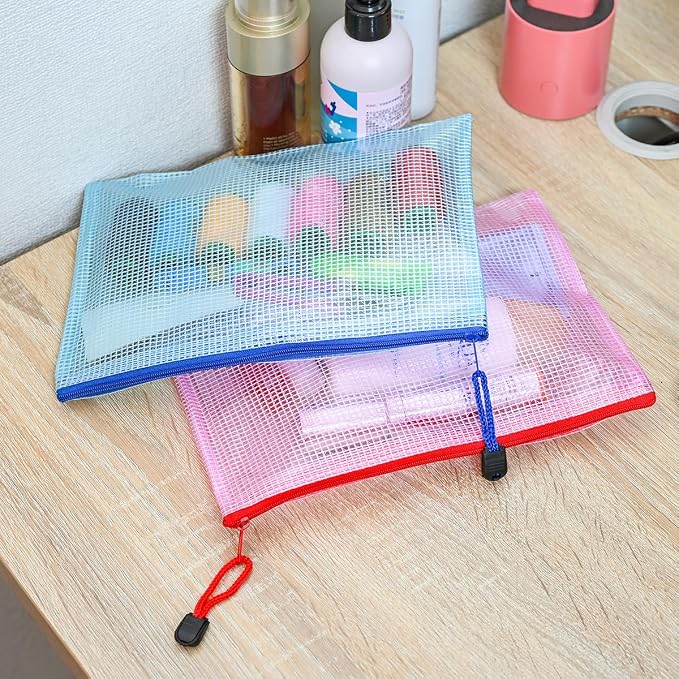 10 Pcs Zipper File Bags, Waterproof Plastic Mesh Pouch for Office School, Board Game Storage Bags (A5 Size 9.2''x6.7'', Multicolored)