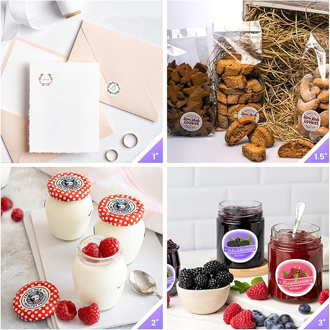 L LIKED Printable Round Labels,505 Matte White Circle Stickers with 4 Assorted Sizes(Diameter 1",1.5",2",3"), for Laser/Inkjet Printer