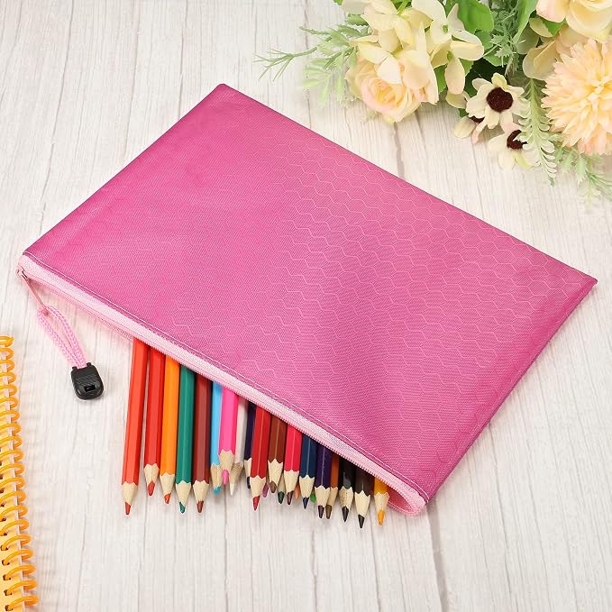 PATIKIL Waterproof Zipper File Bags, 5 Pack A5 Size Document Pocket Storage Organizer Pouch for Travel Office Supply, Pink