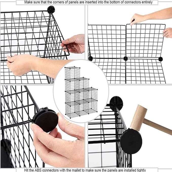 C&AHOME Wire Cube Storage - 9-Cube Organizer, Metal Grids, Modular Bookshelf, Closet Cabinet, Ideal for Home, Living Room, Office - 36.6'L x 12.4'W x 48.4'H Black