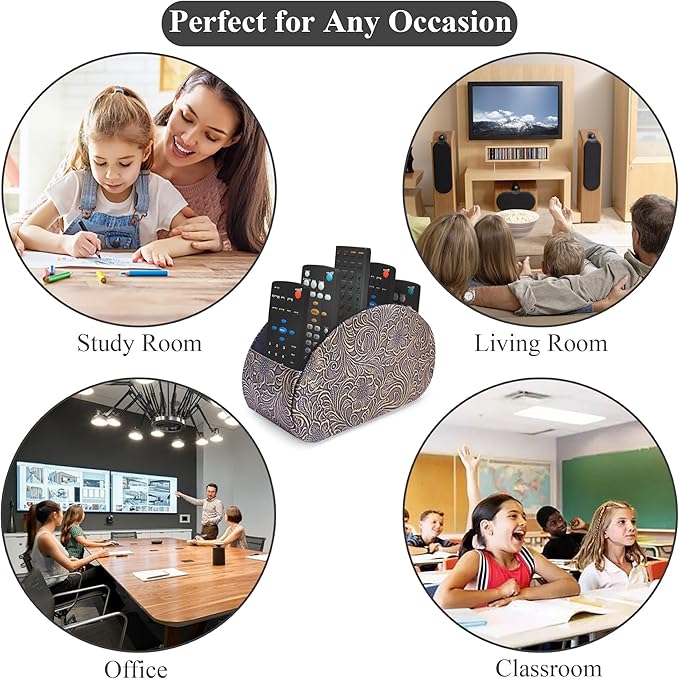 QIELIZI Remote Control Holder, PU Leather Remote Caddy Desktop Organizer with 5 Spacious Compartments for TV Remotes/Media Controllers/Office Supplies (1-Carved Copper Gold