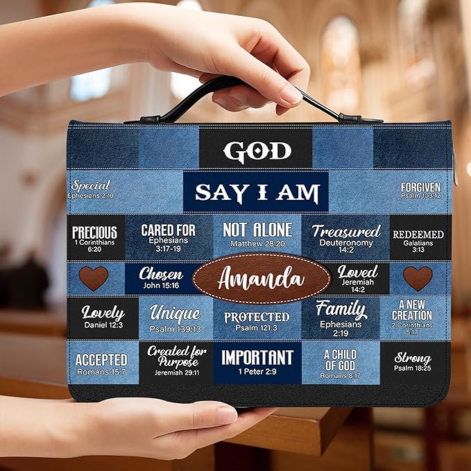 Personalized Bible Cover for Men, Christian Bible Case PU Leather, Jeus Bags Religious Appreciation Gifts for Women Girls Daughter Christian with Handle Zipper (BIBLE-09, M-2XL)