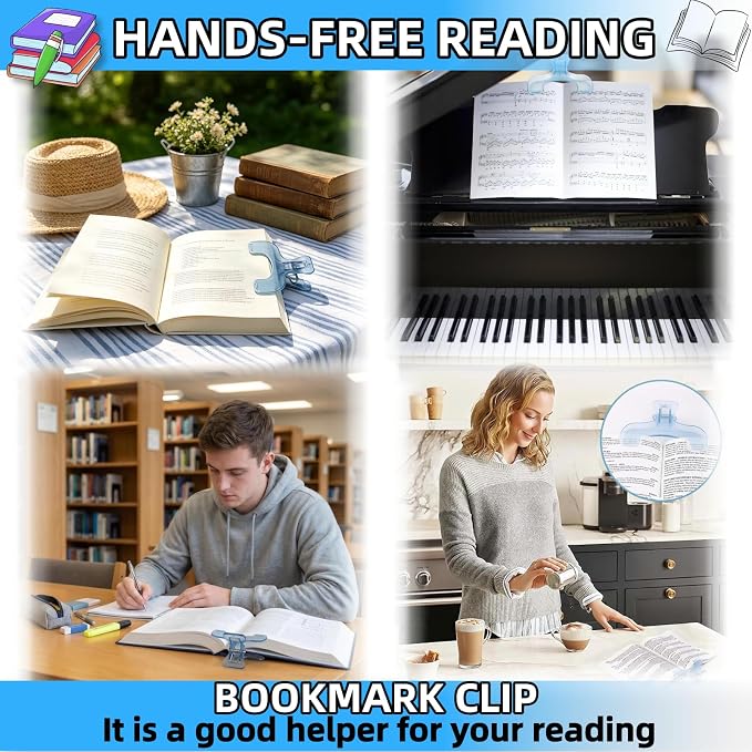 Strong Book Clip 2Pcs Transparent Blue Book Page Holder Clips,Portable Journal Clips to Hold Open,Multifunctional Practical Bookmarks Reading Book Page Holders for Cookbooks, Music Sheets, Documents