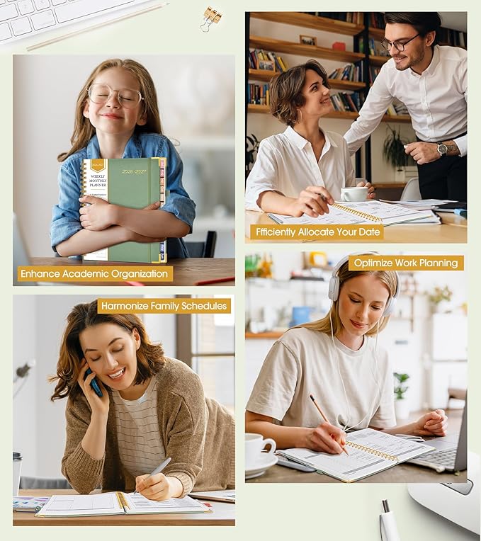 2026-2027 Appointment Book, Academic Weekly and Monthly Calendar Planner from July 2026 - June 2027, A4 8.5" x 11" Hardcover Leather Hourly Daily Planners with Tabs, College School Organizer for Student Teacher, Green