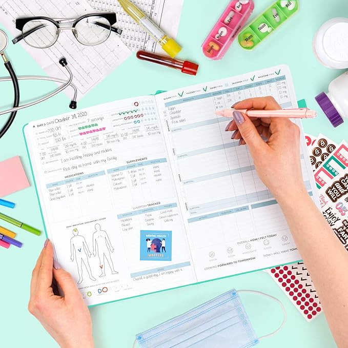 Clever Fox Medical Planner Daily – Health Diary Notebook, Wellness Journal & Self-Care Logbook, Lasts 3 Months, 7x10.5″ (Light Turquoise)