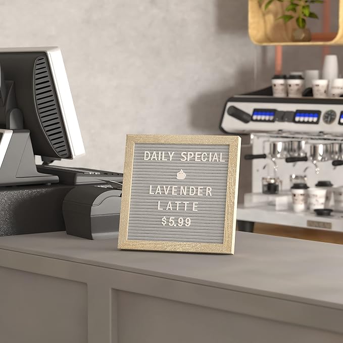 HBCY Creations 10"x10" Felt Letter Board - Solid Wood Frame - Weathered Wood - Gray Felt - 389 PP Letters Including Numbers, Symbols, Icons - Canvas Carrying Case