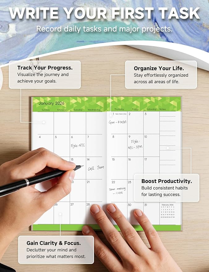 Pocket Calendar 2026-2028 Art Series, Monthly Planner Jan 2026 to Jul 2028 (3.7" x 6.7") Perfect Purse Calendar, Pocket Agenda with Protective Plastic Sleeve-Wheat