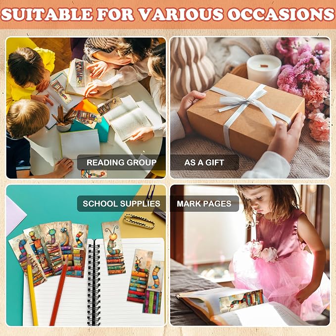 Whimsical Bookworms Bookmarks Gifts, 60 PCS Funny Reading Bulk Book Marks for Women Men, Paper Bookmarks for Book Lovers Gift, 15 Designs × 4, Double-Sided Laminated