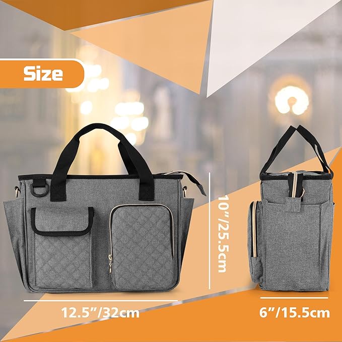 LUXJA Large Bible Bag with Water Bottle Pocket and Shoulder Strap, Bible Tote Bag for Women with Multiple Pockets (Bag Only), Gray