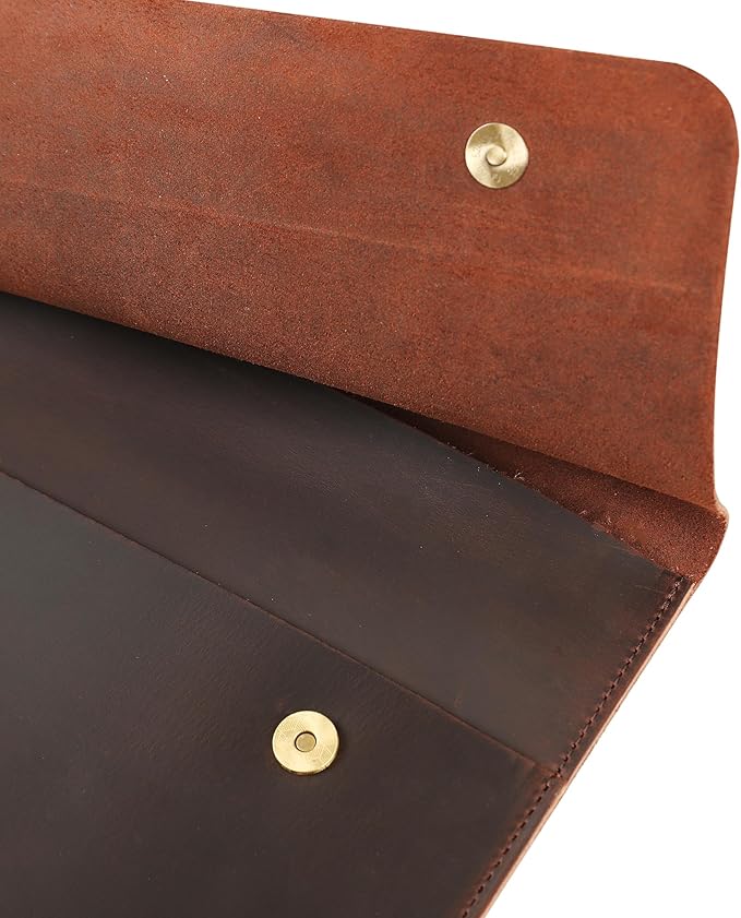 Leather Tablet Sleeve - 12.9 Inch iPad Sleeve, Document Holder Folio File Holder, Genuine Leather Case for Protection and Style-Dark Brown-Custom
