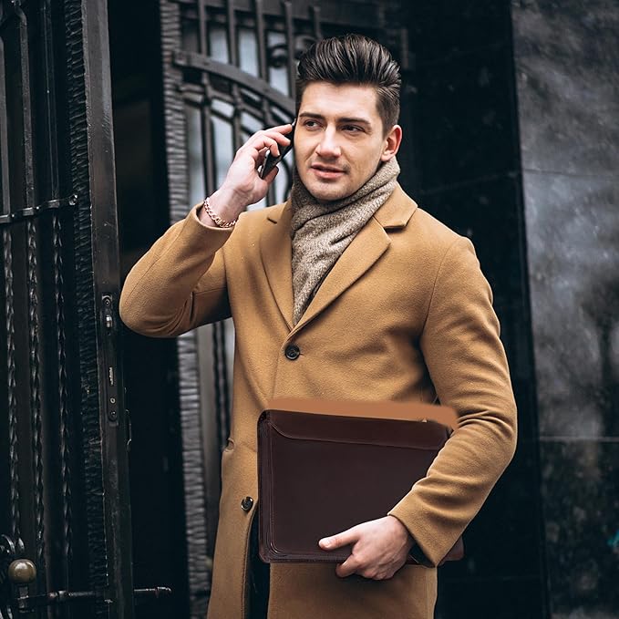 AZXCG Genuine Leather Portfolio Binder for Men& Women,Padfolio Organizer with Zipper,Padfolio Folder for iPad Pro 12.9/ Letter Size Notepad,Business Executive Gift for Men,Gift for Valentine's Day