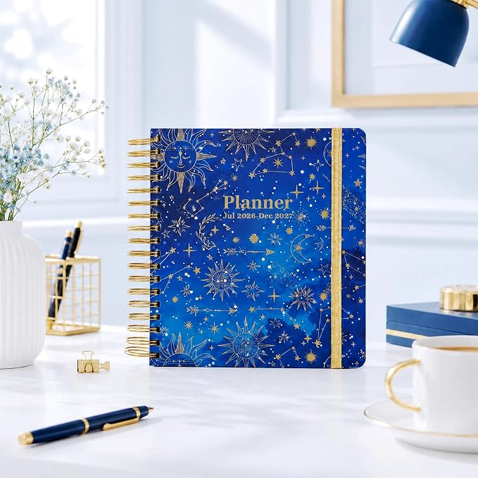 CAGIE Planner 2026-2027 18 Month July 2026-Dec 2027 Weekly and Monthly Calendar Planners Yearly Daily Hardcover 26-27 Planner for Women with Stickers Tabs Spiral Bound Agenda, Blue, 8.3"x9.1