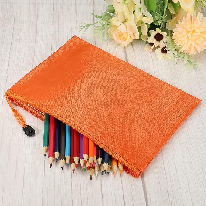 PATIKIL Waterproof Zipper File Bags, 5 Pack A5 Size Document Pocket Storage Organizer Pouch for Travel Office Supply, Orange