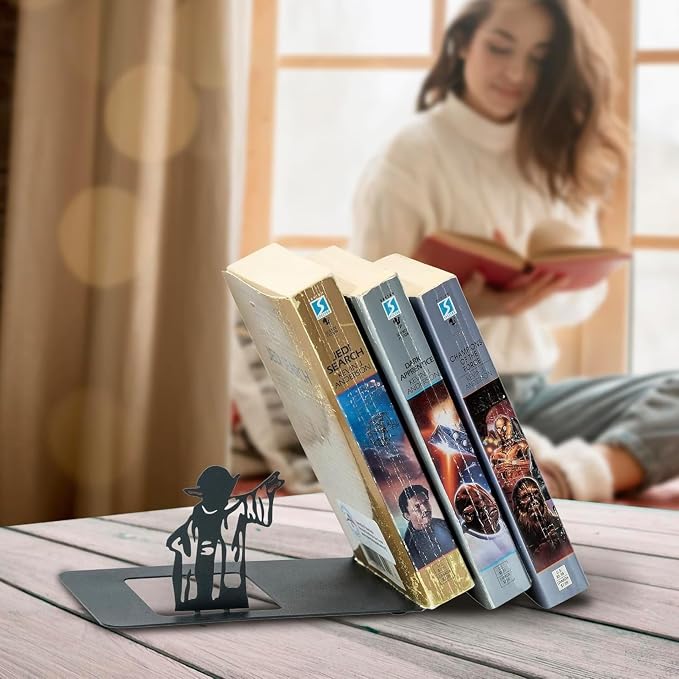 Renovatio Black Metal Bookend – Cute, Unique, Geeky Decor for Home, Office & Kids Room – Heavy Duty, Non-Slip Minimalist Bookends for Shelves – Master