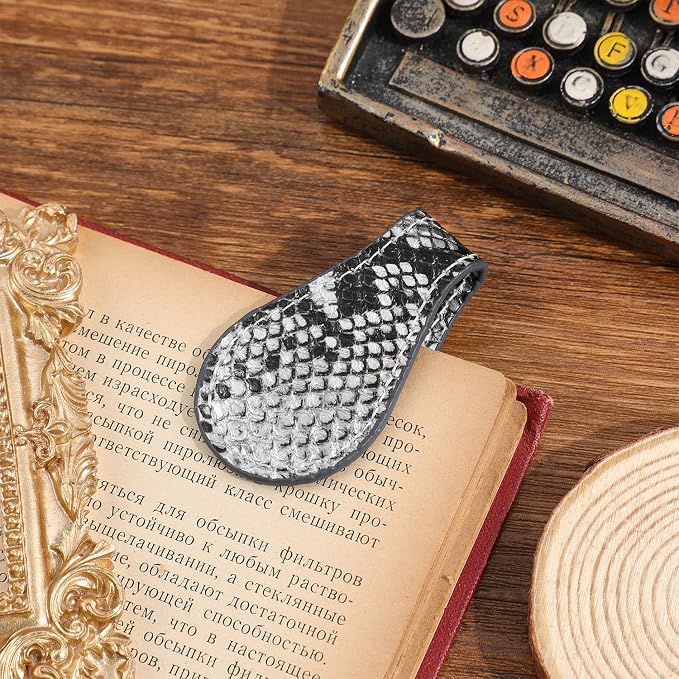 3PCS Vintage Magnetic Leather Bookmark, Leather Magnetic Bookmarks for Women, Magnetic PU Bookmarks Clip Book Accessories, Snake Skin Pattern