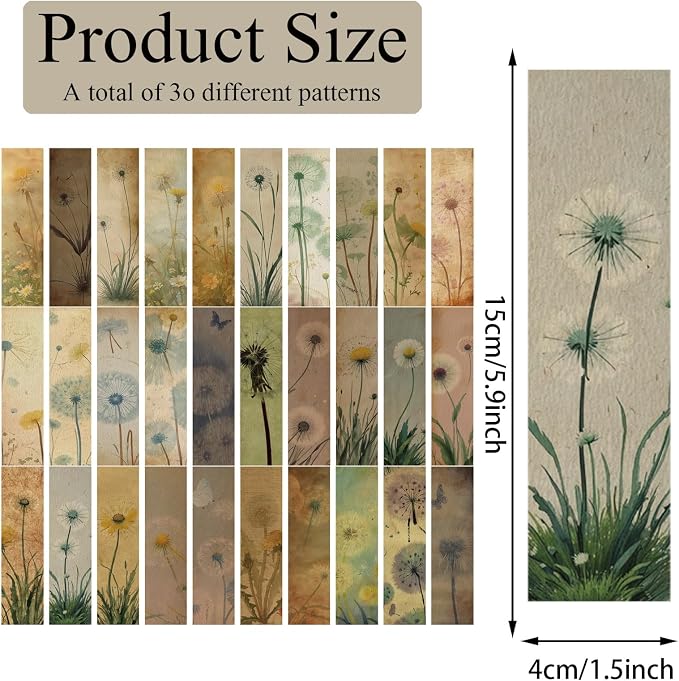 30 Pcs Dandelion Bookmarks for Kids Vintage Natural Theme Plant Bookmark Retro Dandelion Bookmark for School Office Students Teens Book Reading Lovers Classroom Favors