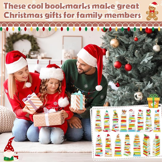 Kolldenn 150 Pcs Book Tracker Bookmarks Bulk 6.3 x 1.97 Inch Bookshelf Love to Read Bookmarks Paper Tracking Double Sided Reading Page Markers for Back to School Reading Lover(Classic Christmas)