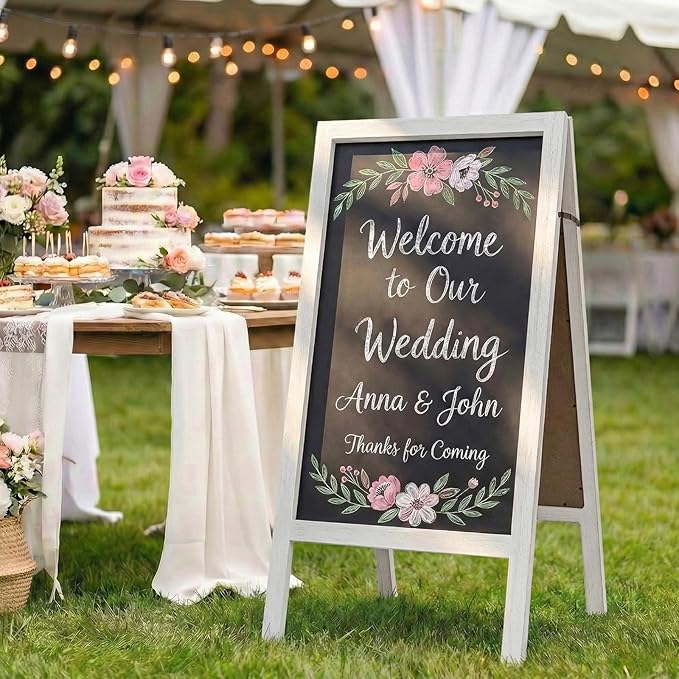 TEAKMAMA Extra Large Wooden 40x22 Chalkboard, Double-Sided Sidewalk A Frame Chalkboard Sign, Sturdy Sandwich Board for Restaurant, Business or Wedding,White