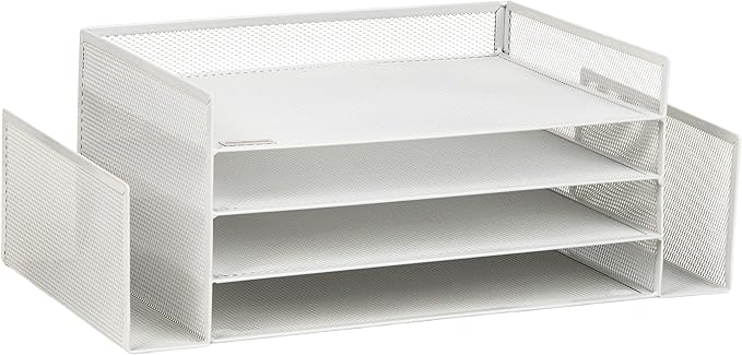 Mind Reader Desktop Organizer, File Storage, Paper Tray, Workspace, Office, Metal Mesh, 16.75"L x 9.15"W x 6"H, White
