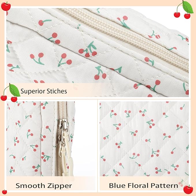 Aliceset Large Bible Cover Case for Women, Cute Cherry Quilted Cotton Bible Carrying Case Organizer Bag with Handle and Zipper, for Christian Easter Gifts, Study Supplies Accessories