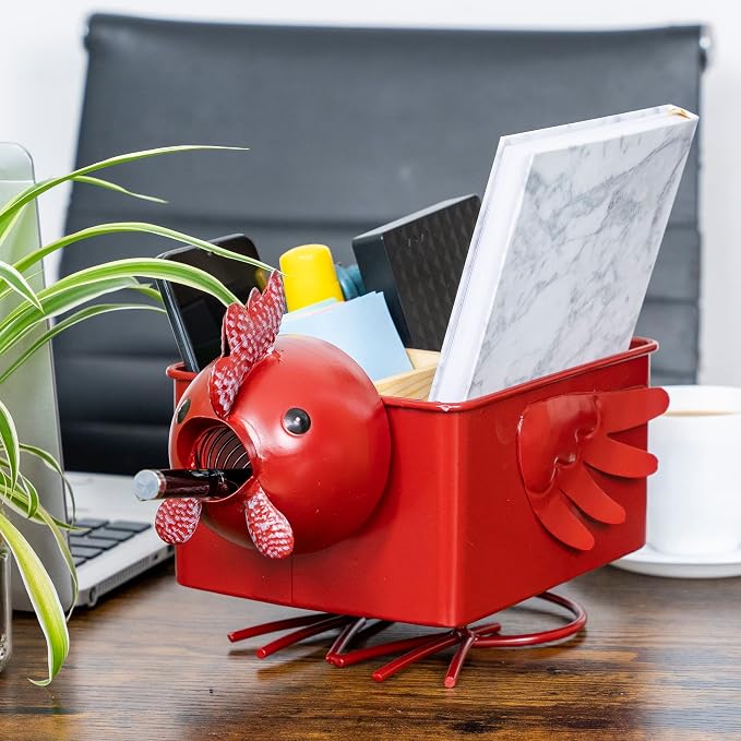 Made Easy Kit Desk Organizer, 1-5 Module Compartments - Storage for Stationery Supplies, Accessories, brushes - Home, Office, School, Dorm, Studio - Build in Pen & Pencil Holder (Red Rooster)