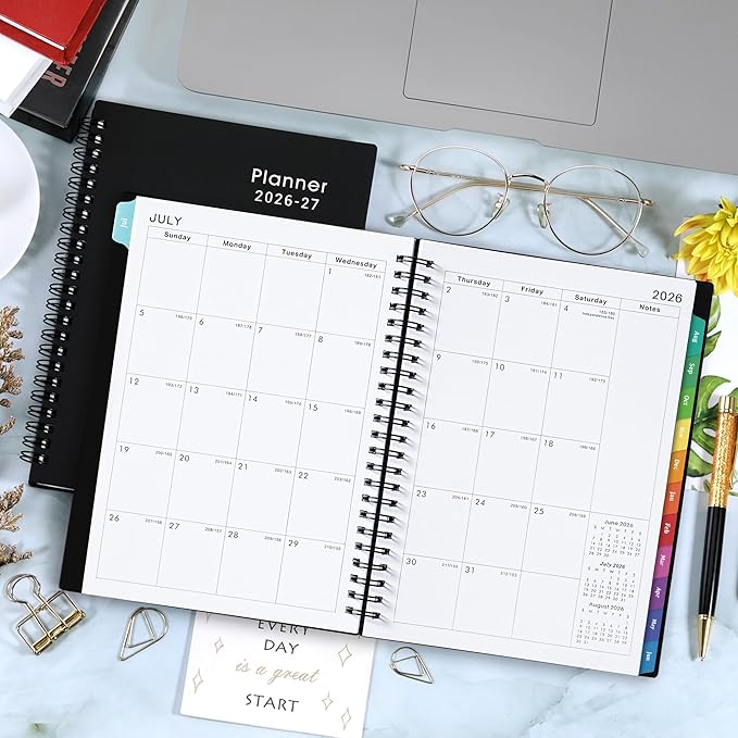 2026-2027 Planner - Weekly & Monthly Academic Planner 2026-2027, From July 2026 - June 2027, 6.25 in × 8.3 in, Flexible Cover, Twin-Wire Binding - Classic Black, Improving Your Time Management Skill