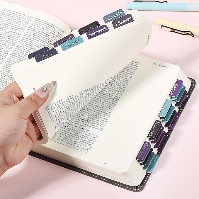Mr. Pen- Bible Tabs, 75 pcs, Celestial Symphony, Silver Foil Embossed Lettering Laminated Bible Tabs for Women and Men, Large Print Bible Index Tabs
