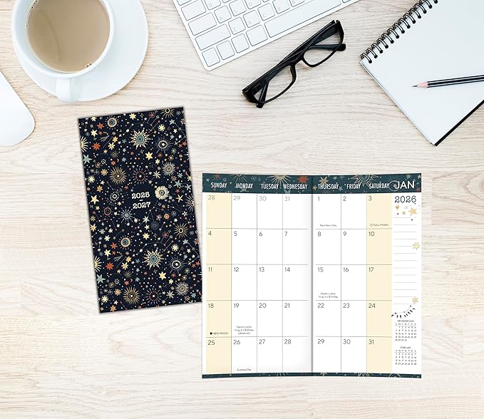 2026 Monthly Pocket Planner, 2-Year Calendar Book (24-Month): January 2026 – December 2027, Purse Size 6.5" x 3.5", Galaxy