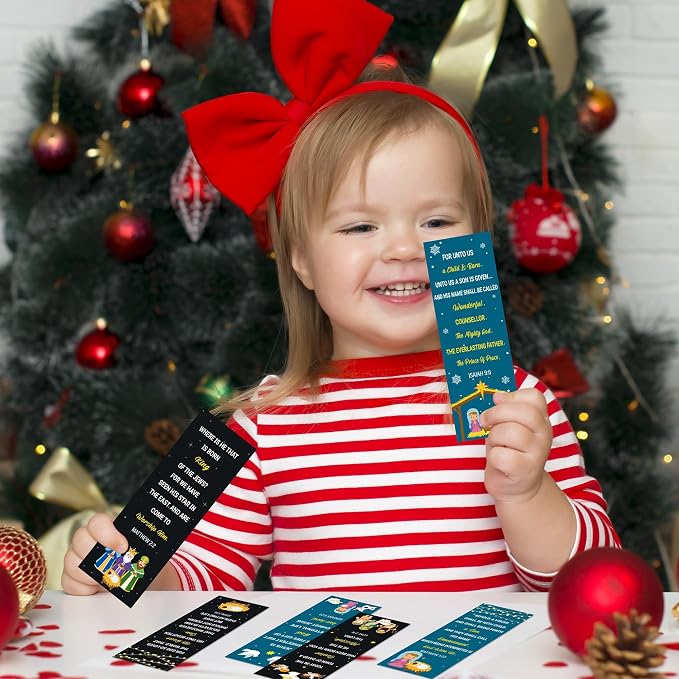 TICIAGA Christmas Bible Verses Bookmarks - 60PCS Christian Scripture Prayer Bookmarks Bulk for Kids, John 3:16 Religious Jesus Christian Book Marker for Sunday School, Christmas Gifts for Women