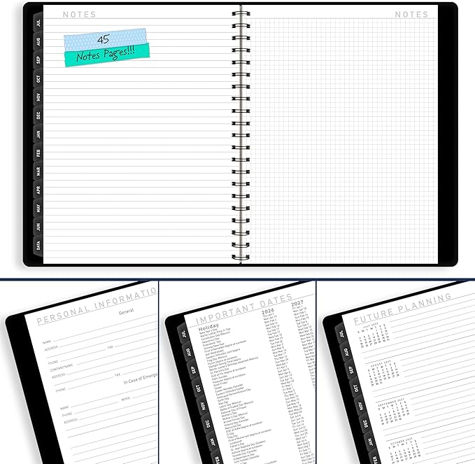 AT-A-GLANCE Planner 2026-2027 Weekly & Monthly Academic 12-Month July-June Half-Hourly Appointment Book, 8-1/4" x 11", Contemporary, Black (70957X05)