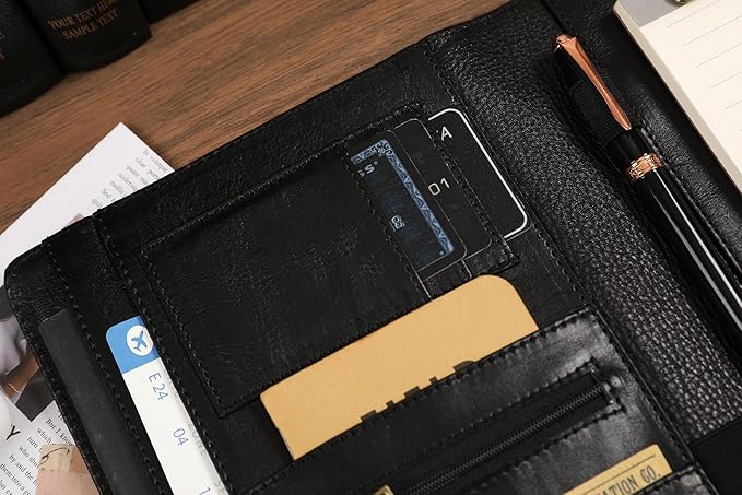 DUKE&COW Small Portfolio Binder with Clipboard - A5 Binder Padfolio for Men - Oil Black - Custom