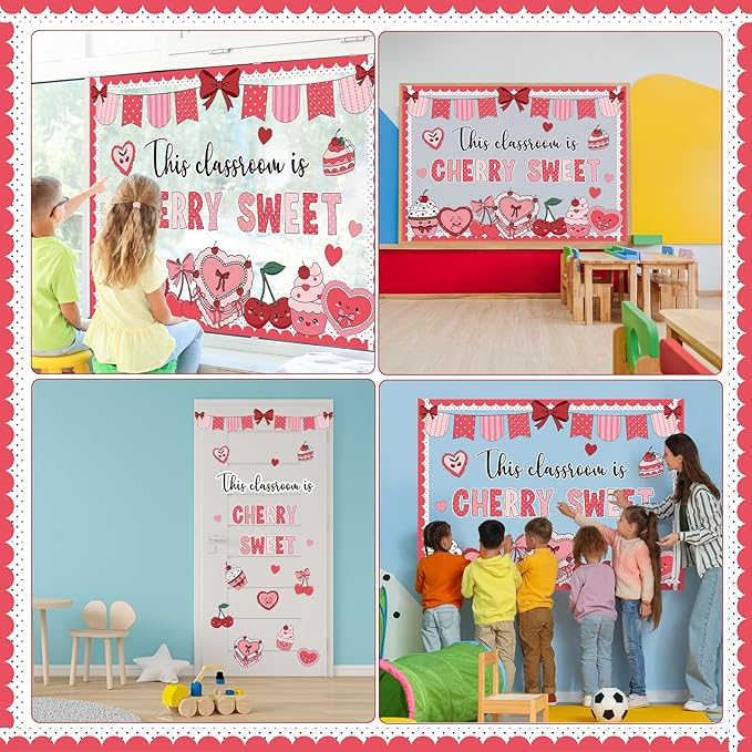 Pajean Valentine's Day Heart Bulletin Board Set Romantic Love Classroom Decorations Sweet Day Theme Paper Cutouts for Wall Window Decor School Office Supplies(Cherry Sweet)