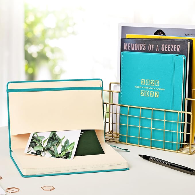 Artfan 2026-2027 Planner - 2026-2027 Planner Weekly and Monthly, Jul. 2026 - Jun. 2027, 26-27 Leather Planners, 5.75" x 8.25" - Green