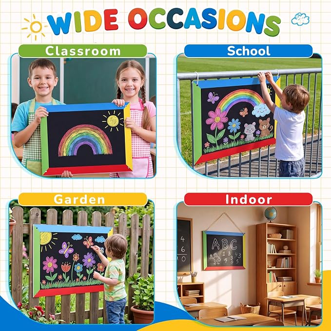 MotiMind 1 Pcs Giant Outdoor Chalkboard for Kids Suitable Indoor and Outdoor Use, Weatherproof Large Black Chalkboard Panels for Wall Back to School Decorations (Color Border)