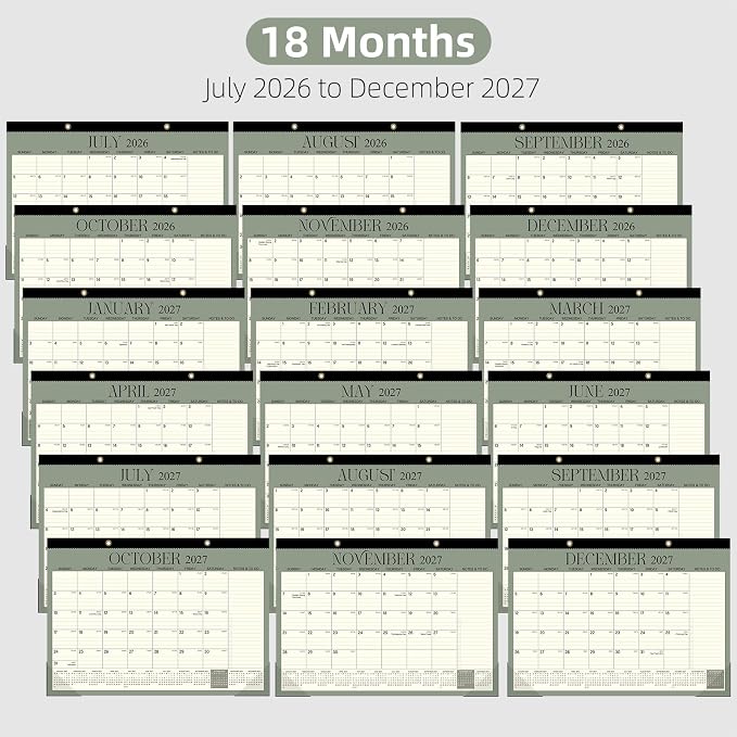 Tcamp Desk Calendar 2026-2027, 18-Month Desktop Calendar from July 2026 to December 2027, Large 17" x 12" Monthly Desktop & Wall Calendar for Home Office