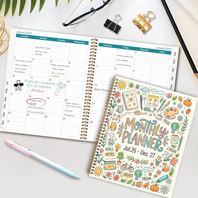 18 Month Monthly Planner 2026-2027 (Jul 2026 - Dec 2027), 9" x 11" Large Planner with Monthly Tabs, Inner Pocket, Hardcover Academic Organizer for Students, Teachers & Professionals
