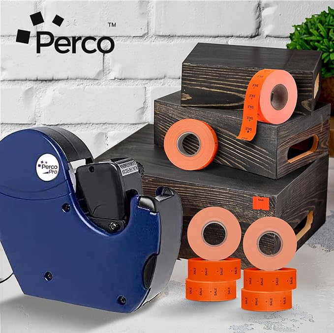 Perco 2 Line Fluorescent Red "SALE" Labels - 80 Rolls, 10 Sleeves, 80,000 Blank Price and Date Gun Labels for Perco 2 Line Price and Date Guns - Made in USA