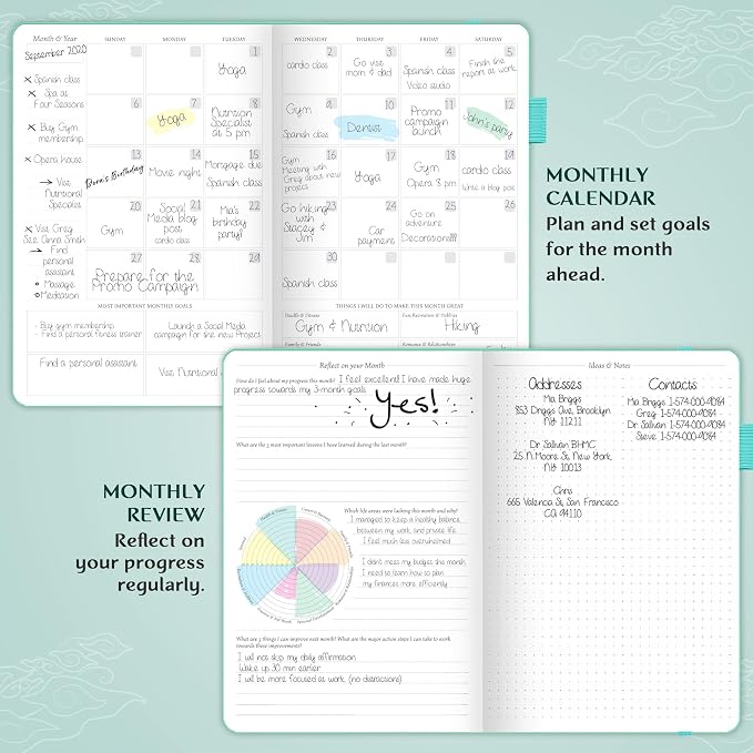 Legend Undated Weekly Planner – Goal Planner Journal & Organizer Notebook – Agenda Book with Monthly Calendar & To-Do List, A5 (Aquamarine)