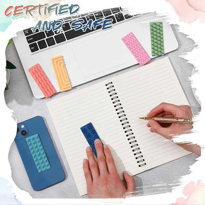 Ireer 6 Pcs Textured Sensory Stickers Silicone Calm Stickers Thick Sensory Strips Different Textures Mental Health Desk Fidget Decals for Anxiety Relief, Autism, ADHD Desk Gift