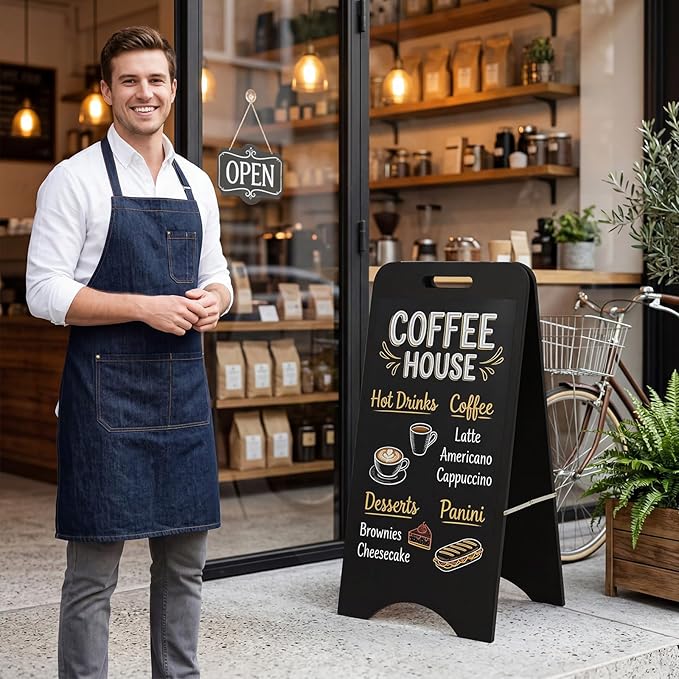 A Frame Chalkboard Sign Sandwich Magnetic Chalkboard Double Sided Sidewalk Signs with Markers Foldable Blackboard Menu Display for Weddings Restaurant Business (Black,15 x 30 Inches)