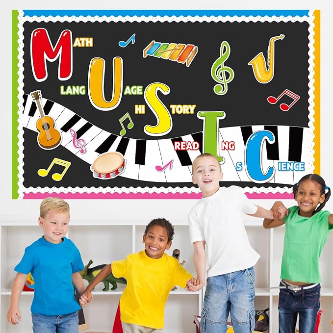 Music Themed Bulletin Board Decorations Musical Notes Classroom Bulletin Board Colorful Music Paper Cutouts for Kids Students Classroom School Chalkboard Nursery Wall Back to School Supplies