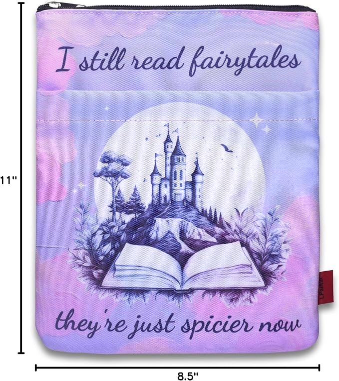 LParkin Book Sleeve Cover with Zipper, I Still Read Fairytales They're Just Spicier Book Protector Pouch, 11 x 8.5 Inch Spicy Book Covers, Washable Fabric Book Sleeves Smut Reader Gift