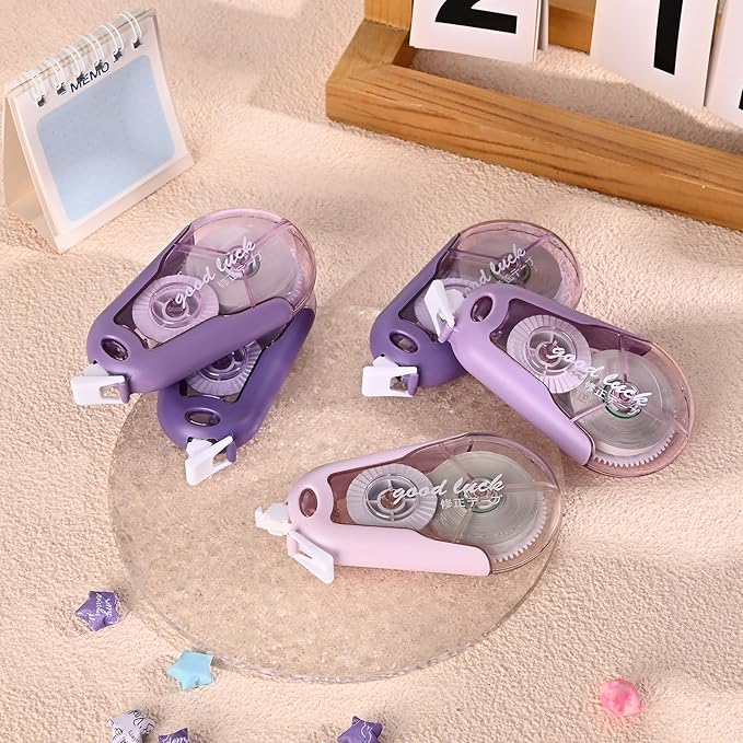Temiary 5Pcs White Correction Tapes, Cute White Pull Out Tape for Instant Correction, Aesthetic Correction Tape for Writing, Easy to Use Applicator for School Students Office Supplies (Purple)
