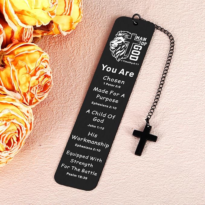 Bible Bookmark for Men Boy Catholic, Christian Graduation Gifts, Fathers Day Gifts for Son Husband, Religious Jesus Bookmark, Bible Verse Birthday Gifts, Man of God Communion Baptism Confirmation Gift