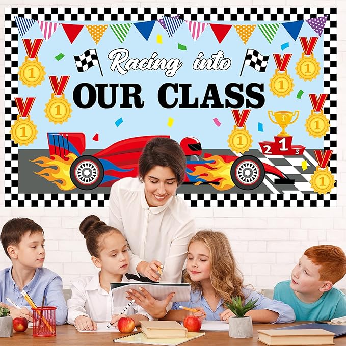 gisgfim Racing Car Bulletin Board Decorations Racing Into Our Class Paper Cutouts Motivational Cars Medal Bulletin Board Set for Back to School Teacher Classroom Kindergarten Wall Decor Supplies