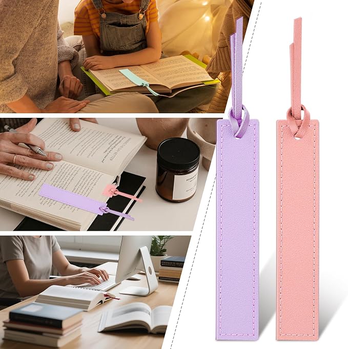 16 Pcs Leather Bookmark, Bookmarks with Leather Rope, Page Markers Reading Present for Women Men, Book Accessories for Reading Lovers, for School Office Home Supplies